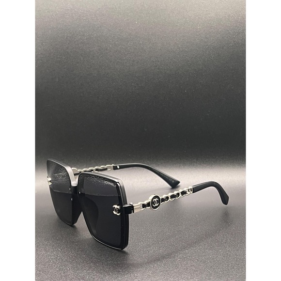 CHANEL Accessories - Chanel Womens Black Rimless Sunglasses Silver Chain Link Detail